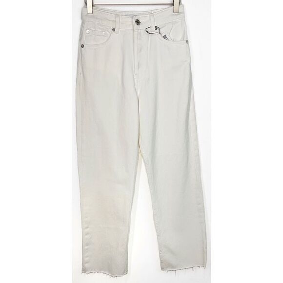 Zara Ivory Off White Straight Leg Raw Hem Denim Jeans 4 NWT - Picture 6 of 6